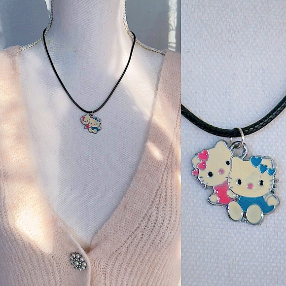 Cute Kids Necklace with Pink and Blue Characters - Picture 1 of 4